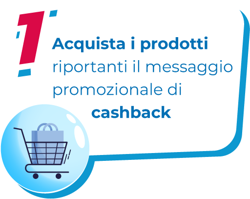 step numero 1: Acquista i prodotti riportanti il messaggio promozionale di cashback